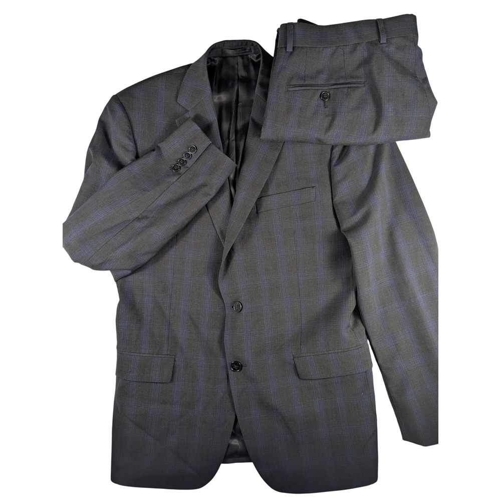 Calvin Klein Men's Wool Natural Stretch Plaid Suit 40R Pants 35x31 (Mint)